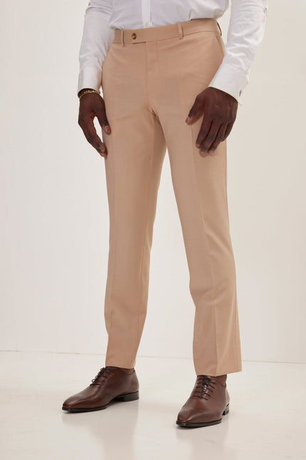 Men's Italian Super 120s Merino Wool Double-Breasted Suit - Tan | Ron Tomson