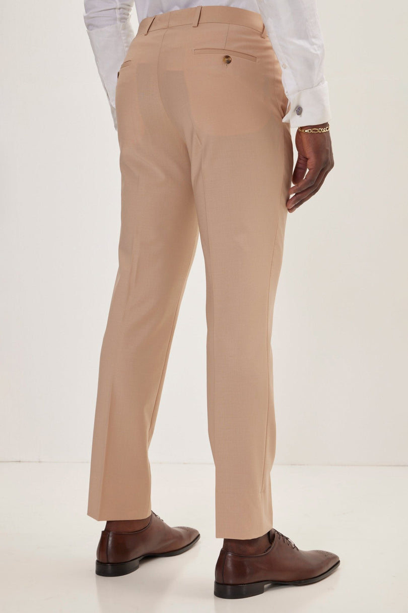 Men's Italian Super 120s Merino Wool Double-Breasted Suit - Tan | Ron Tomson
