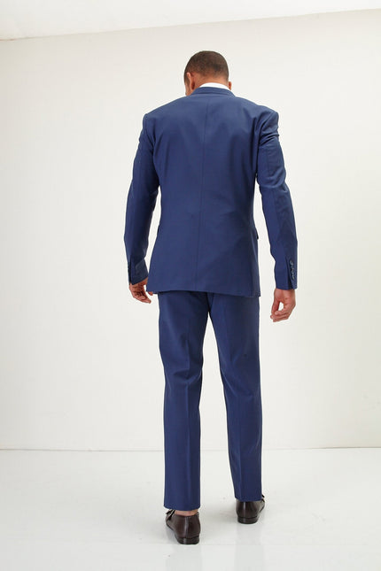 Men's Italian Super 120s Merino Wool Double-Breasted Suit - Dark Blue | Ron Tomson