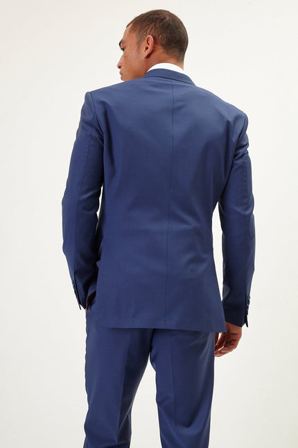 Men's Italian Super 120s Merino Wool Double-Breasted Suit - Dark Blue | Ron Tomson