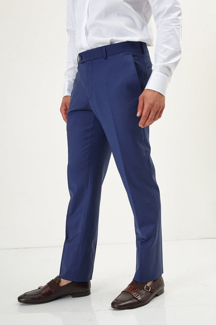 Men's Italian Super 120s Merino Wool Double-Breasted Suit - Dark Blue | Ron Tomson