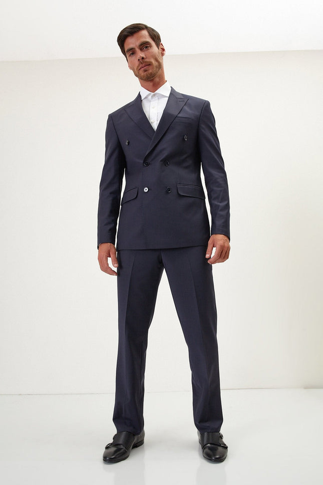 Italian Super 120s Merino Wool Double-Breasted Suit - Midnight Blue