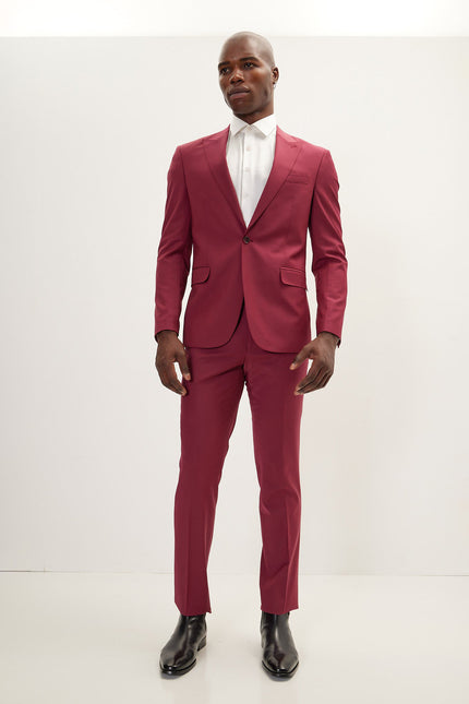 Men's Italian Super 120s Merino Wool Single-Breasted Suit - Currant Maroon | Ron Tomson
