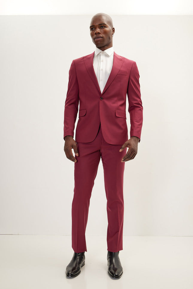 Men's Italian Super 120s Merino Wool Single-Breasted Suit - Currant Maroon | Ron Tomson