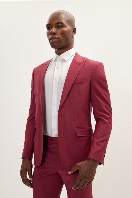 Men's Italian Super 120s Merino Wool Single-Breasted Suit - Currant Maroon | Ron Tomson