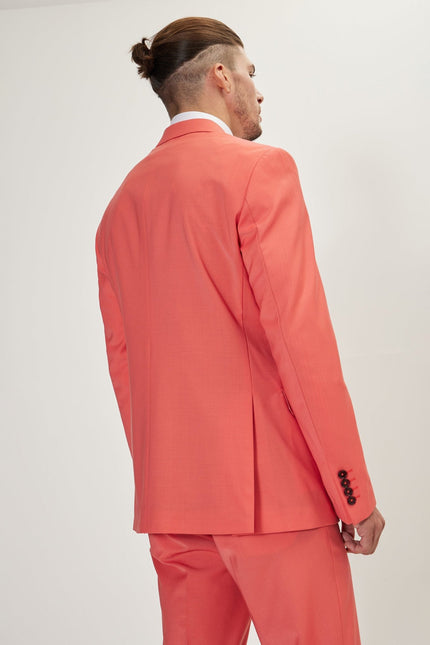 Men's Italian Super 120s Merino Wool Double-Breasted Suit - Salmon | Ron Tomson