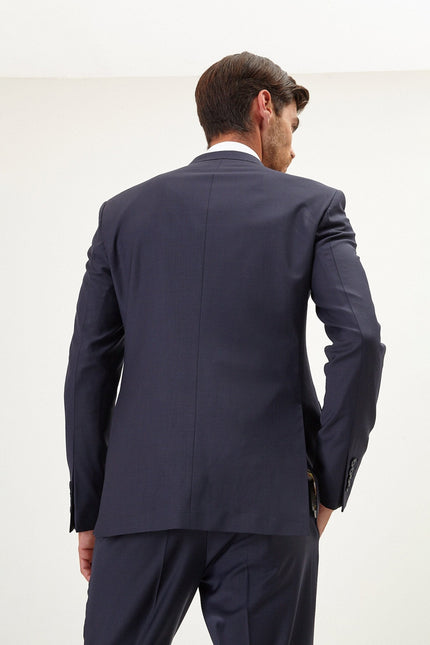 Men's Italian Super 120s Merino Wool Double-Breasted Suit - Midnight Blue | Ron Tomson