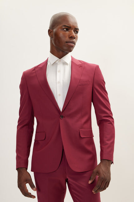 Men's Italian Super 120s Merino Wool Single-Breasted Suit - Currant Maroon | Ron Tomson