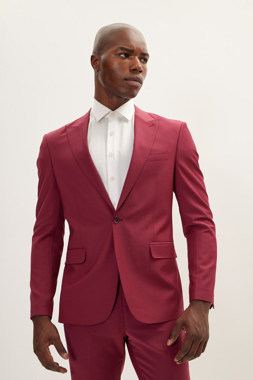 Men's Italian Super 120s Merino Wool Single-Breasted Suit - Currant Maroon | Ron Tomson