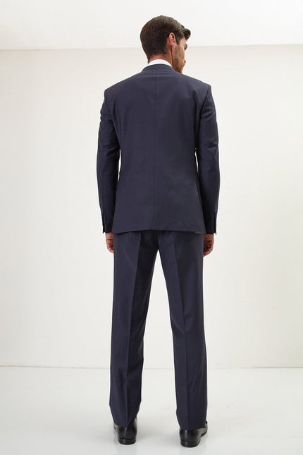 Men's Italian Super 120s Merino Wool Double-Breasted Suit - Midnight Blue | Ron Tomson