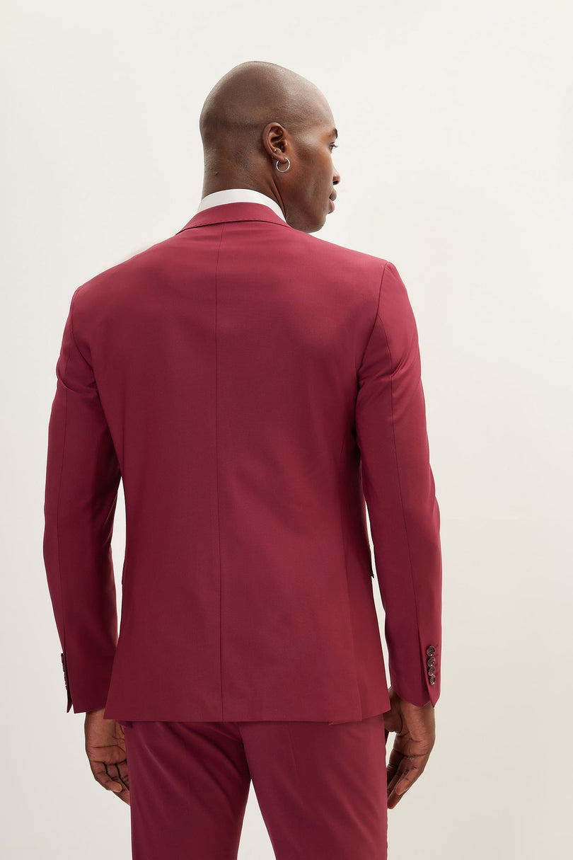 Men's Italian Super 120s Merino Wool Single-Breasted Suit - Currant Maroon | Ron Tomson