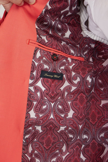 Men's Italian Super 120s Merino Wool Double-Breasted Suit - Salmon | Ron Tomson