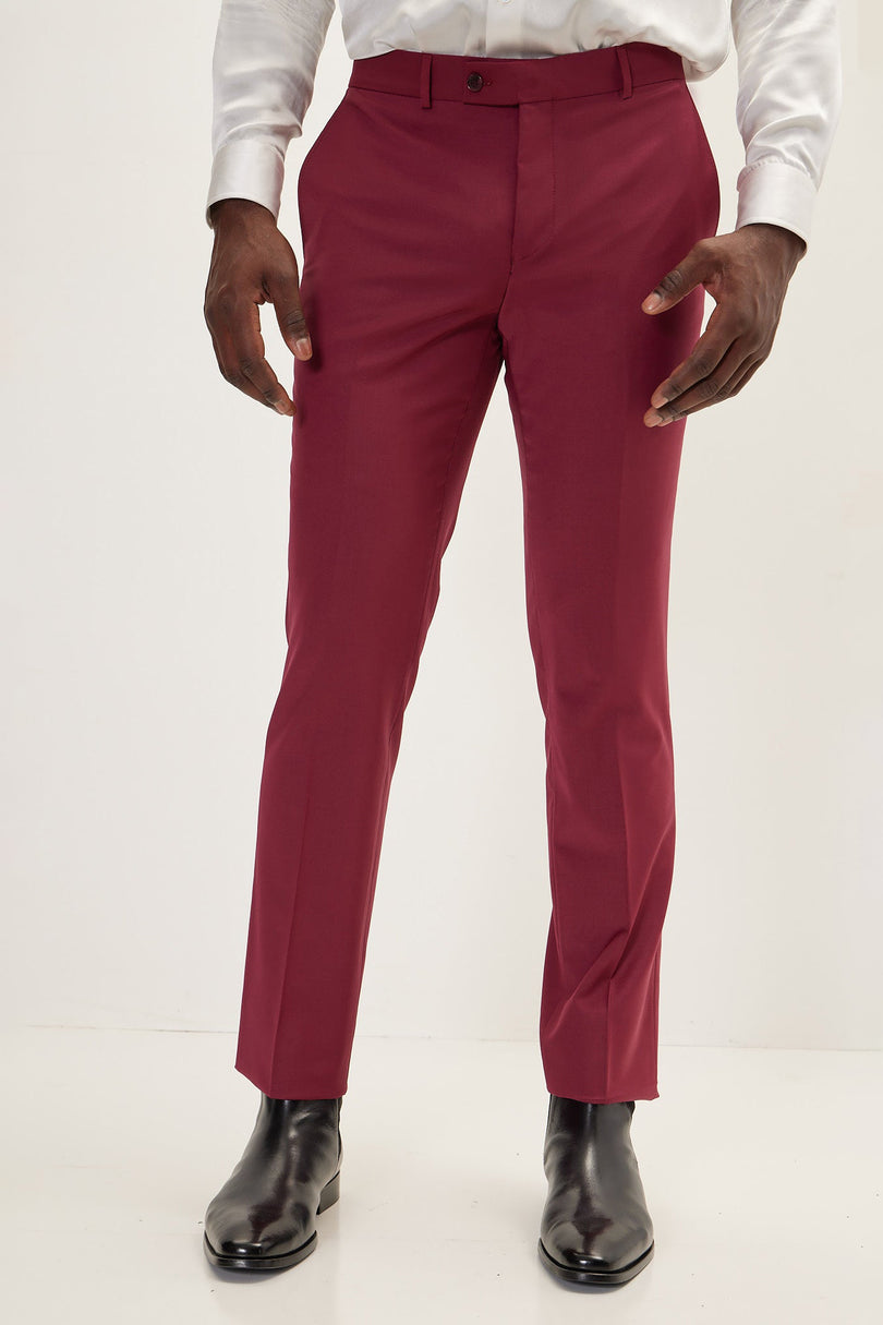 Men's Italian Super 120s Merino Wool Single-Breasted Suit - Currant Maroon | Ron Tomson