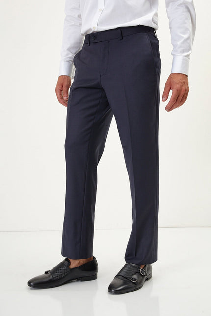 Men's Italian Super 120s Merino Wool Double-Breasted Suit - Midnight Blue | Ron Tomson