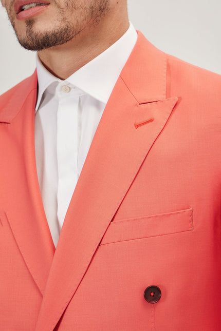 Men's Italian Super 120s Merino Wool Double-Breasted Suit - Salmon | Ron Tomson