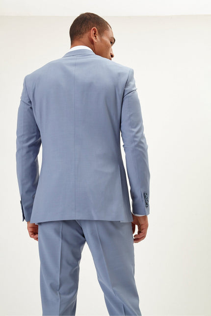 Men's Italian Super 120s Merino Wool Double-Breasted Suit - Monument Grey Ish Blue | Ron Tomson