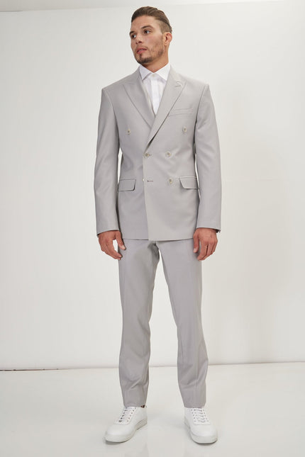 Men's Italian Super 120s Merino Wool Double-Breasted Suit - Smoke Grey | Ron Tomson
