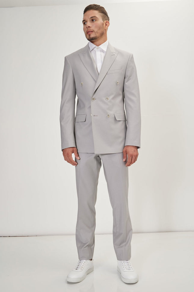 Italian Super 120s Merino Wool Double-Breasted Suit - Smoke Grey