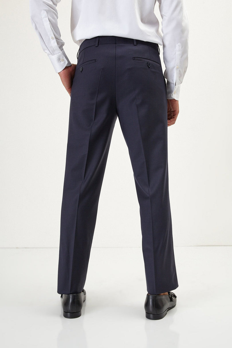 Men's Italian Super 120s Merino Wool Double-Breasted Suit - Midnight Blue | Ron Tomson