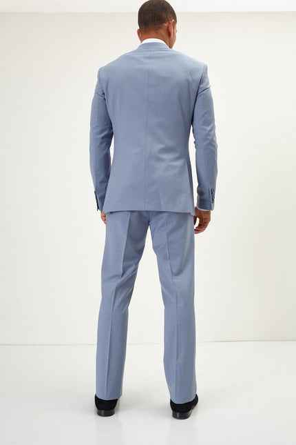 Men's Italian Super 120s Merino Wool Double-Breasted Suit - Monument Grey Ish Blue | Ron Tomson
