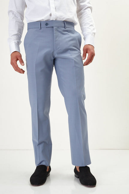 Men's Italian Super 120s Merino Wool Double-Breasted Suit - Monument Grey Ish Blue | Ron Tomson