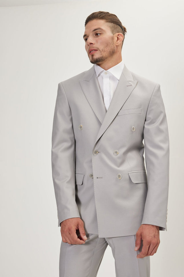 Italian Super 120s Merino Wool Double-Breasted Suit - Smoke Grey