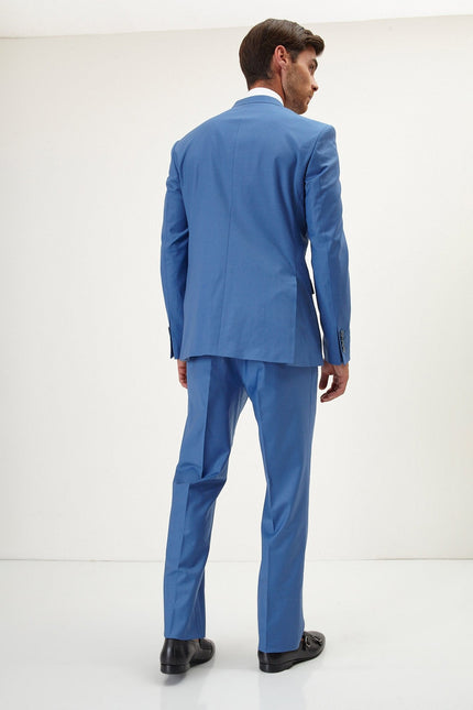 Men's Italian Super 120s Merino Wool Double-Breasted Suit - Provence Blue | Ron Tomson
