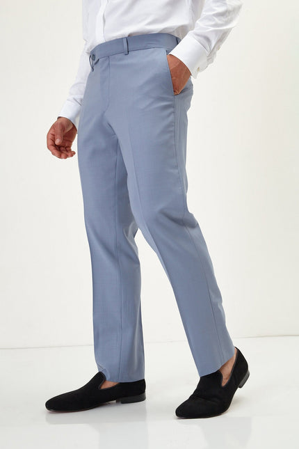Men's Italian Super 120s Merino Wool Double-Breasted Suit - Monument Grey Ish Blue | Ron Tomson