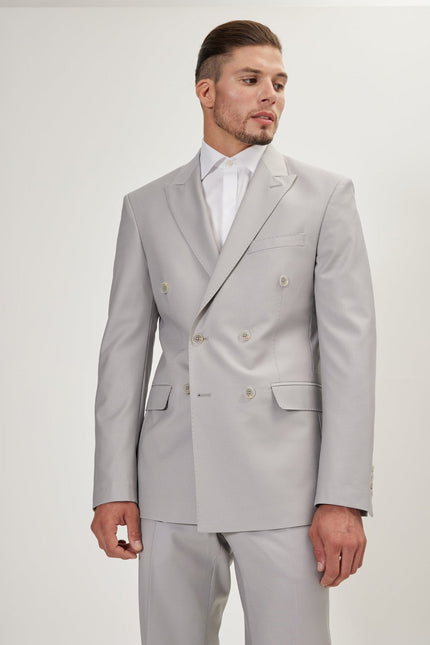 Men's Italian Super 120s Merino Wool Double-Breasted Suit - Smoke Grey | Ron Tomson