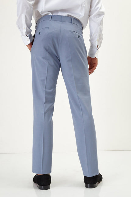 Men's Italian Super 120s Merino Wool Double-Breasted Suit - Monument Grey Ish Blue | Ron Tomson
