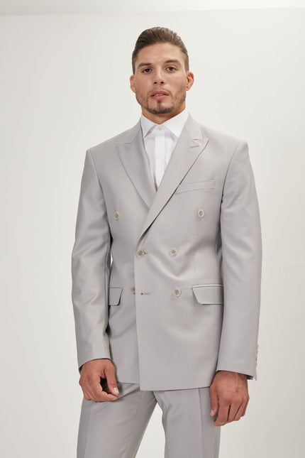 Men's Italian Super 120s Merino Wool Double-Breasted Suit - Smoke Grey | Ron Tomson