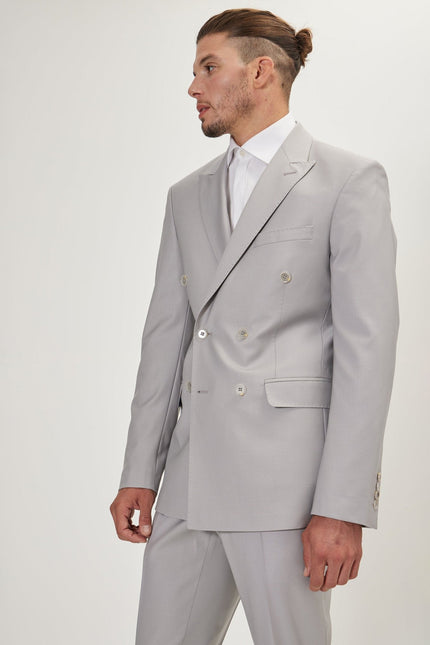 Men's Italian Super 120s Merino Wool Double-Breasted Suit - Smoke Grey | Ron Tomson