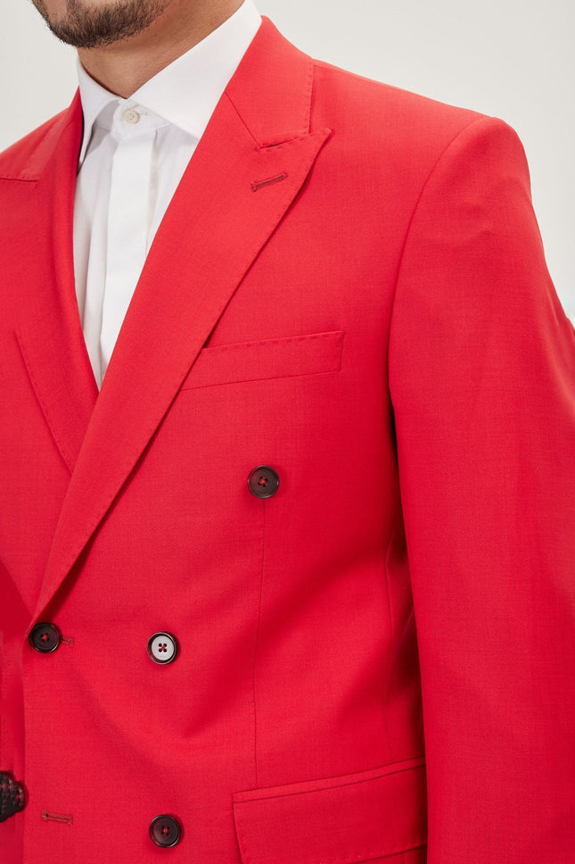 Men's Italian Super 120s Merino Wool Double-Breasted Suit - Valentine Red | Ron Tomson