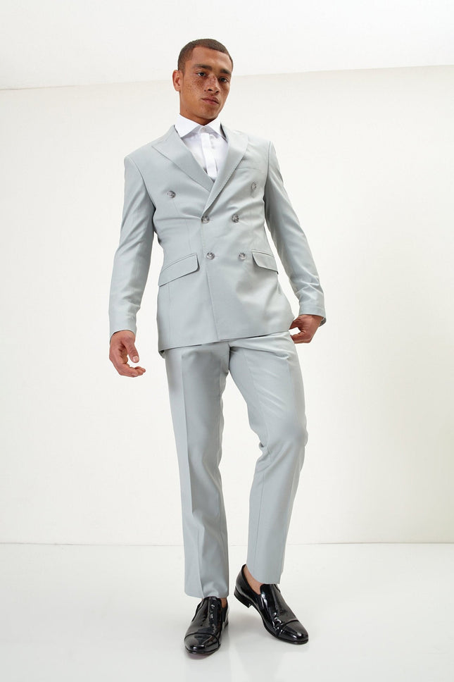 Italian Super 120s Merino Wool Double-Breasted Suit - Sage Tint Grey