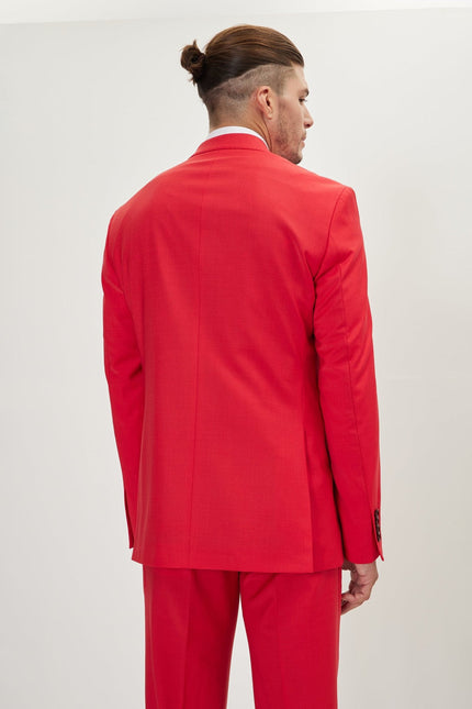 Men's Italian Super 120s Merino Wool Double-Breasted Suit - Valentine Red | Ron Tomson
