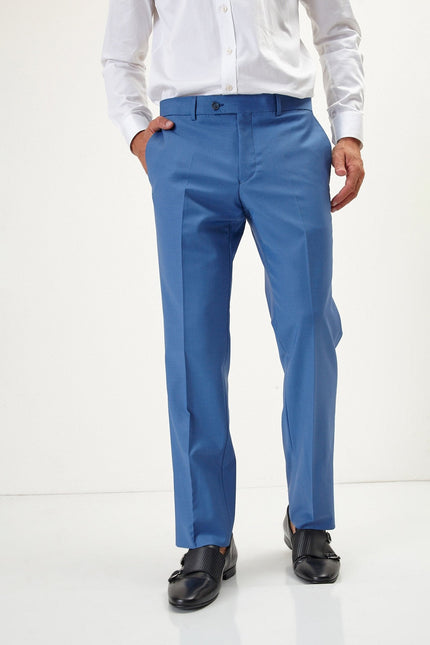 Men's Italian Super 120s Merino Wool Double-Breasted Suit - Provence Blue | Ron Tomson