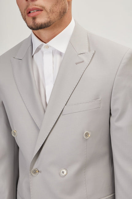 Men's Italian Super 120s Merino Wool Double-Breasted Suit - Smoke Grey | Ron Tomson
