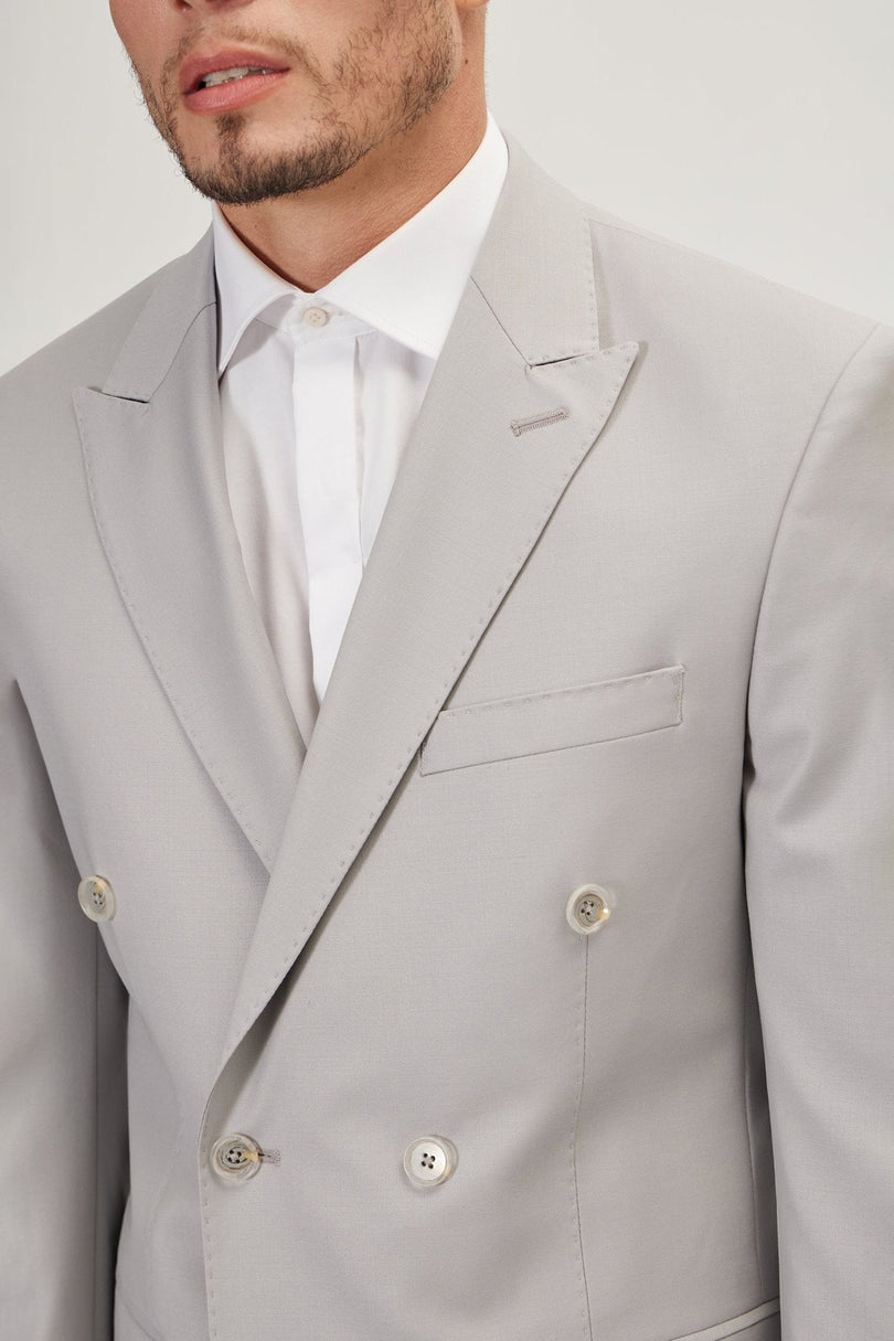 Men's Italian Super 120s Merino Wool Double-Breasted Suit - Smoke Grey | Ron Tomson