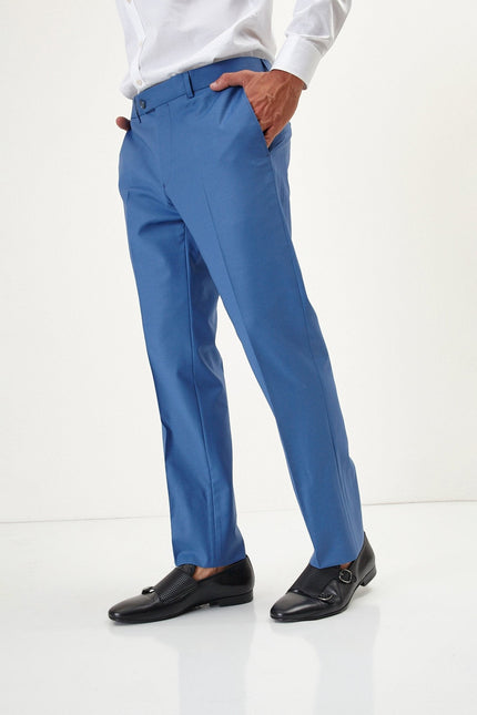 Men's Italian Super 120s Merino Wool Double-Breasted Suit - Provence Blue | Ron Tomson