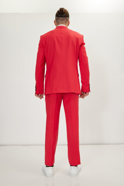 Men's Italian Super 120s Merino Wool Double-Breasted Suit - Valentine Red | Ron Tomson