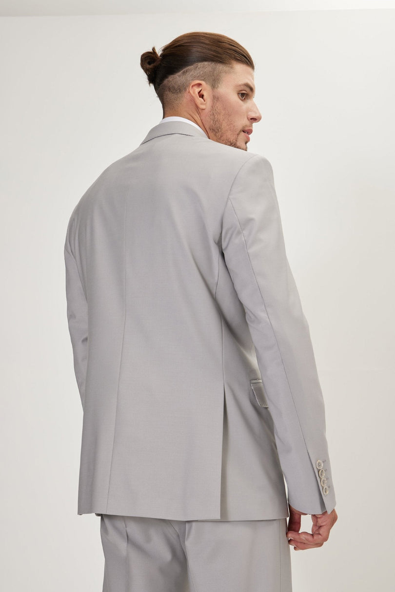 Men's Italian Super 120s Merino Wool Double-Breasted Suit - Smoke Grey | Ron Tomson