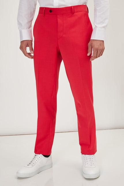Men's Italian Super 120s Merino Wool Double-Breasted Suit - Valentine Red | Ron Tomson