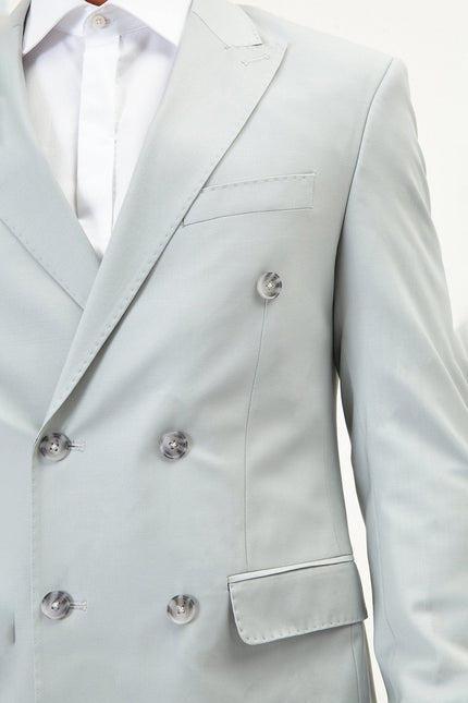 Men's Italian Super 120s Merino Wool Double-Breasted Suit - Sage Tint Grey | Ron Tomson