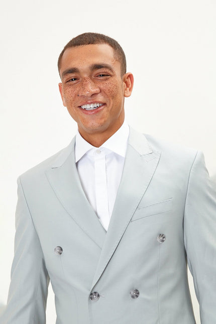 Men's Italian Super 120s Merino Wool Double-Breasted Suit - Sage Tint Grey | Ron Tomson
