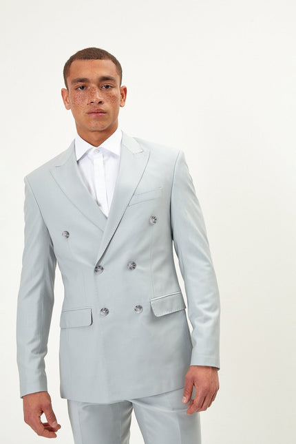 Men's Italian Super 120s Merino Wool Double-Breasted Suit - Sage Tint Grey | Ron Tomson