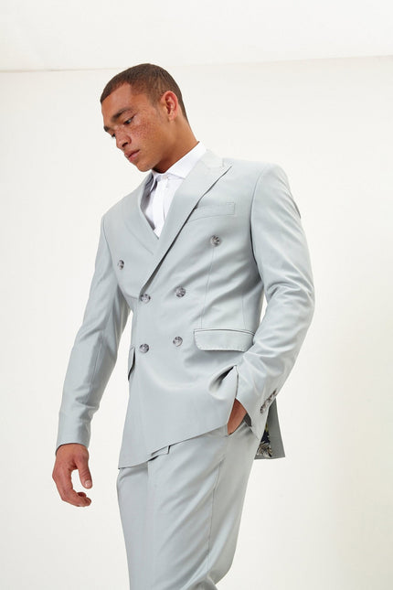 Men's Italian Super 120s Merino Wool Double-Breasted Suit - Sage Tint Grey | Ron Tomson