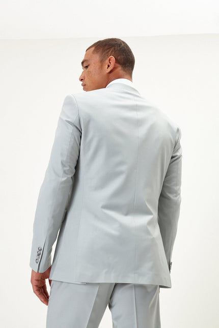Men's Italian Super 120s Merino Wool Double-Breasted Suit - Sage Tint Grey | Ron Tomson