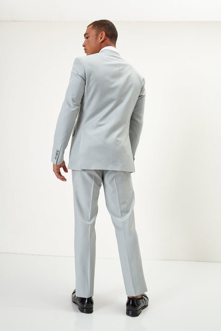 Men's Italian Super 120s Merino Wool Double-Breasted Suit - Sage Tint Grey | Ron Tomson