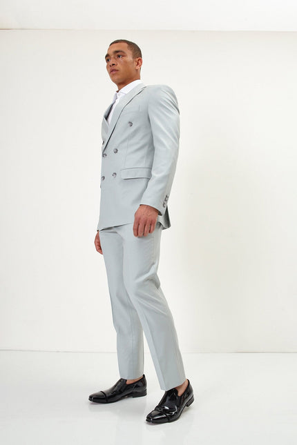 Men's Italian Super 120s Merino Wool Double-Breasted Suit - Sage Tint Grey | Ron Tomson