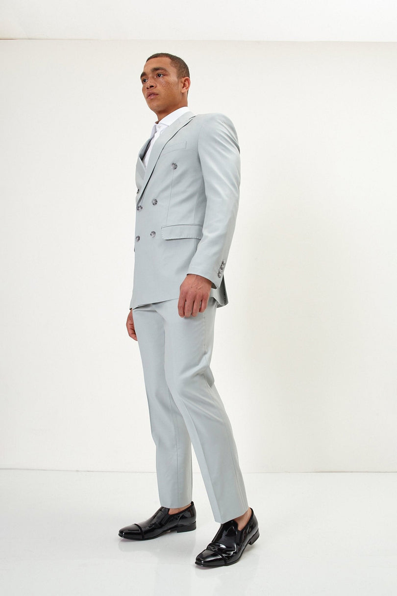 Men's Italian Super 120s Merino Wool Double-Breasted Suit - Sage Tint Grey | Ron Tomson